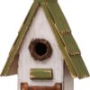 Glitzhome 10.25" L Hanging Birdhouse Green White Roof Wooden Garden Bird House for Outdoor